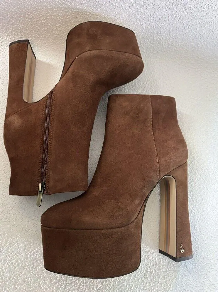Sam Edelman Eli  Toasted Coconut Closed toe Suede Platform Ankle Dress Boots 9M - Image 11