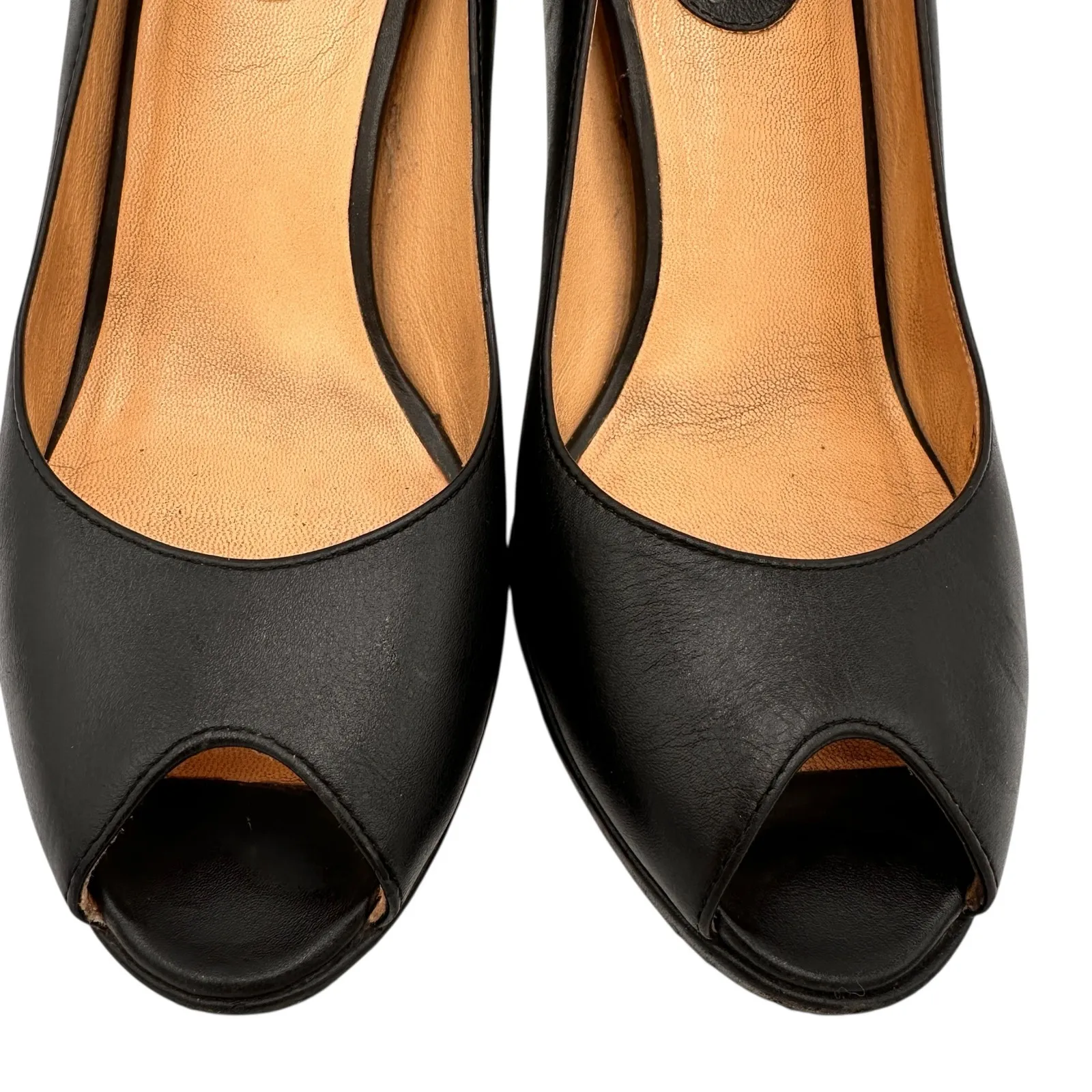 Cole Haan Black Nike Air Sole Peep Toe Leather Heels Size 6B - Image 3