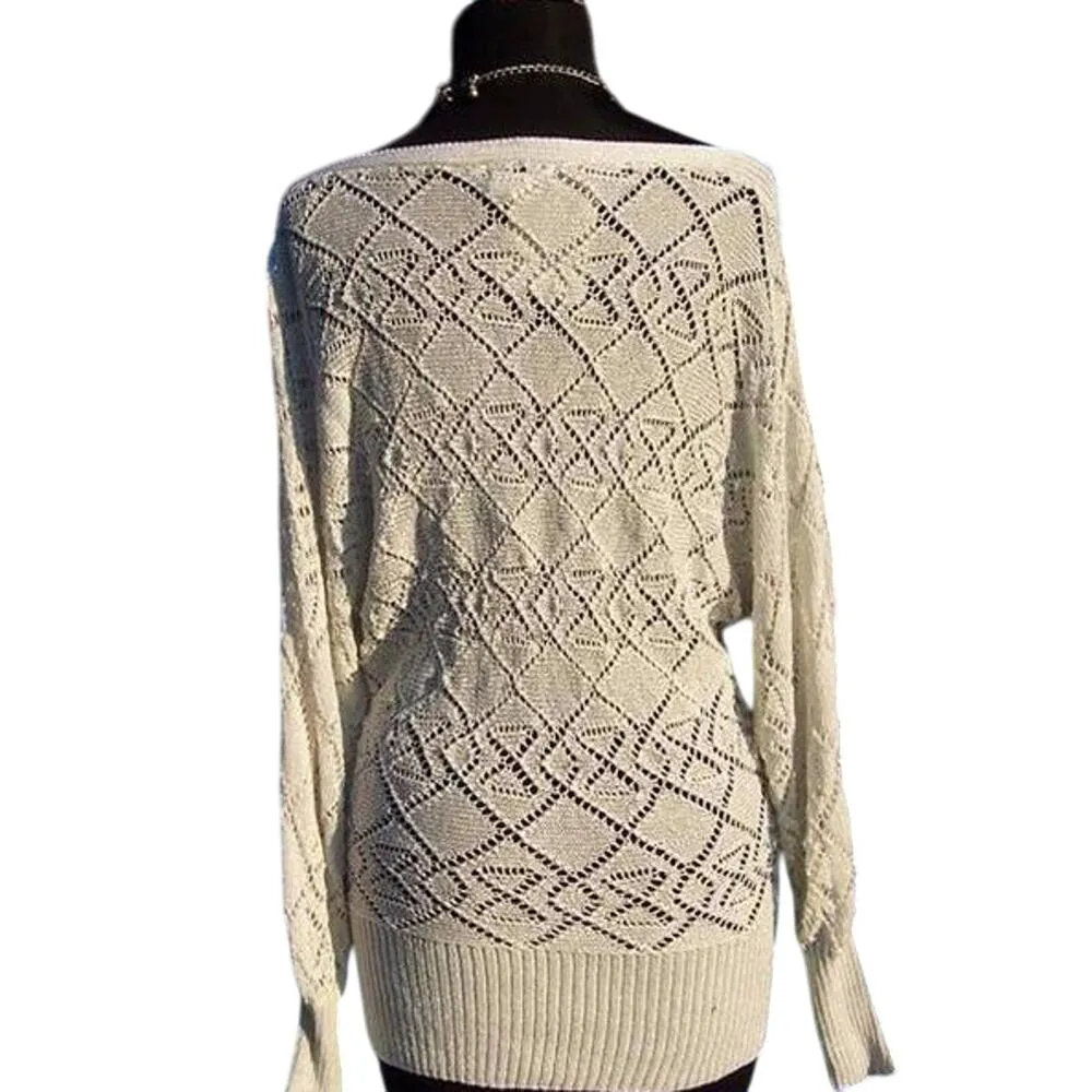 Cache White Silver Metallic Peek-A-Boo Split Sleeve Top Silk Stretch $128 NWT - Image 6