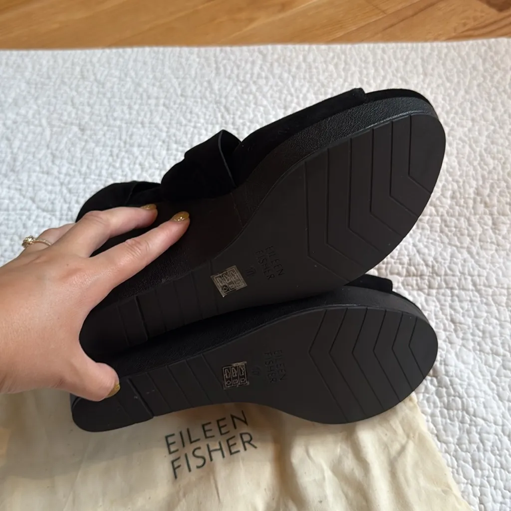 NWT Eileen Fisher Ellis Sandal Black Wedge Shoes - Image 6