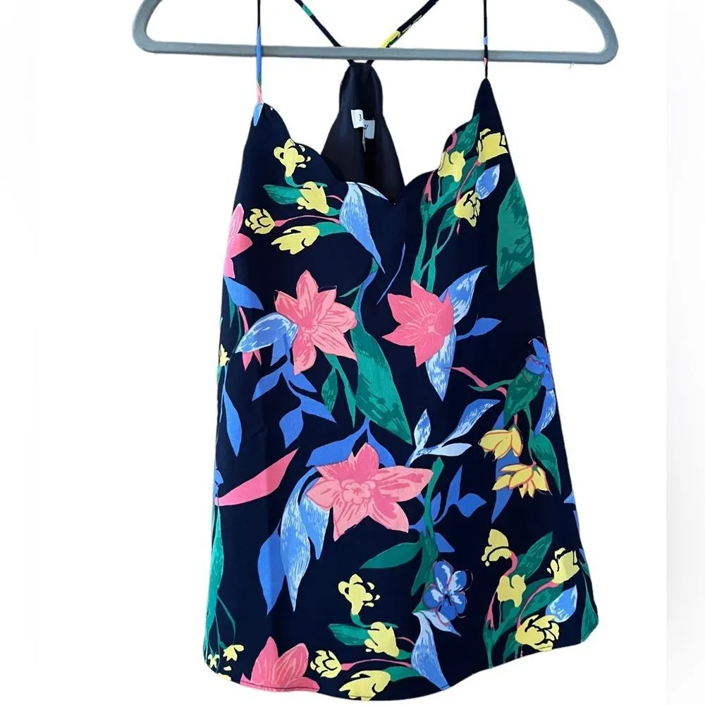 J. Crew	Women's Black Floral Criss Cross Scallop Halter Top Tank Blouse - Image 4