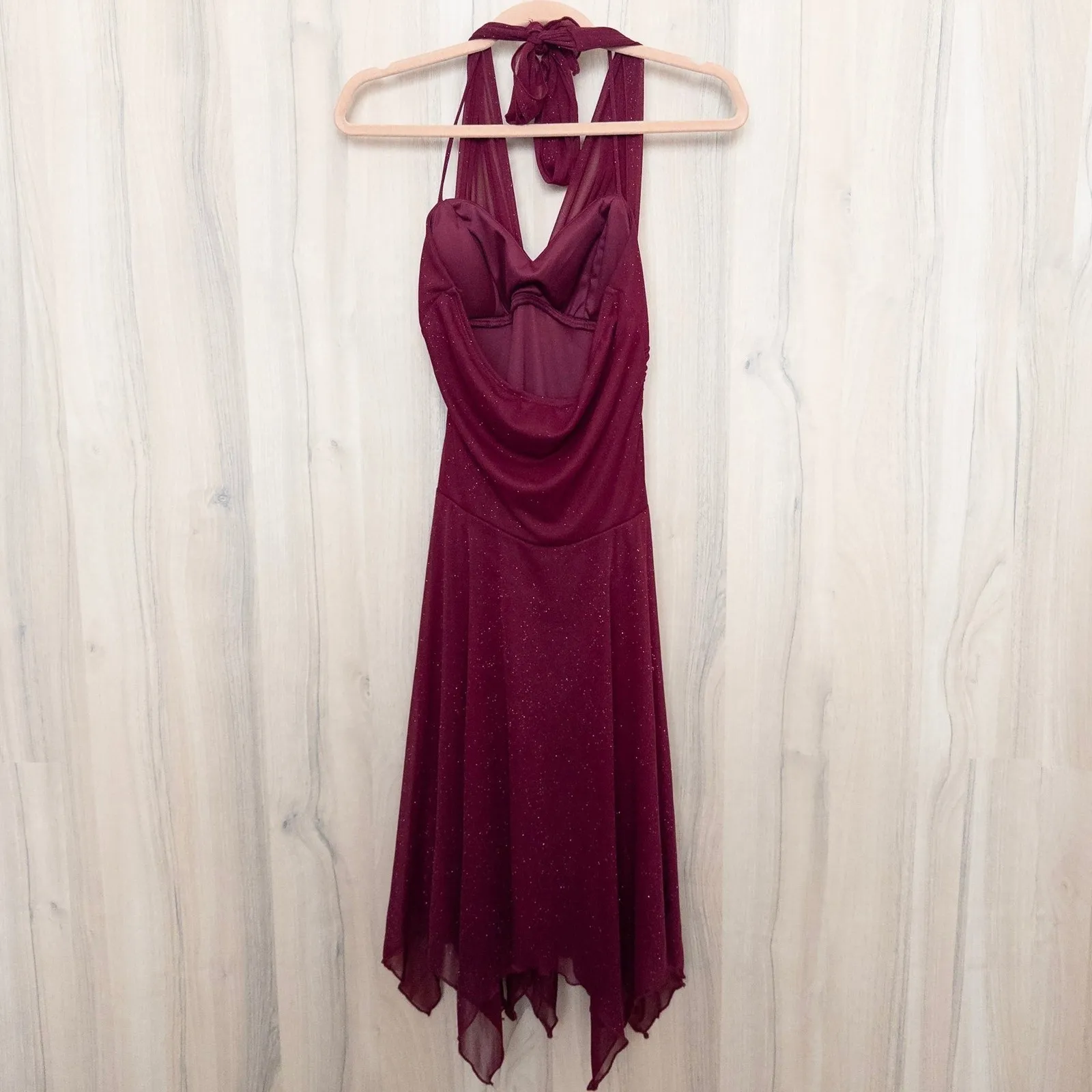 Y2K Speechless Womens Dress S Burgundy Halter Glitter Asymmetrical Party Fairy - Image 8