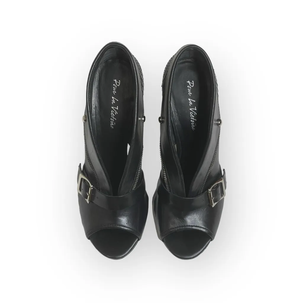 new Pour La Victoire π€ Peep Toe Heel Leather Biker Jacket Booties π€ Black 8.5 - Image 9