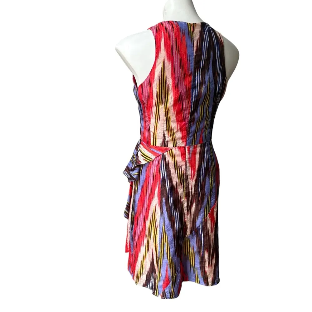 Nanette Lepore Go Getter Multi color Seamed Drape Ruffle Ikat Silk Dress, Sz 2 - Image 6