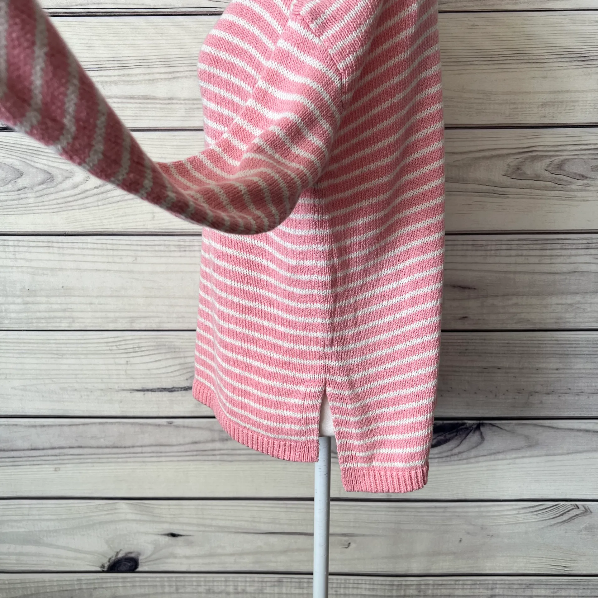 Talbots Pink & White Linen Cotton Blend V Neck Knit Sweater - Image 7