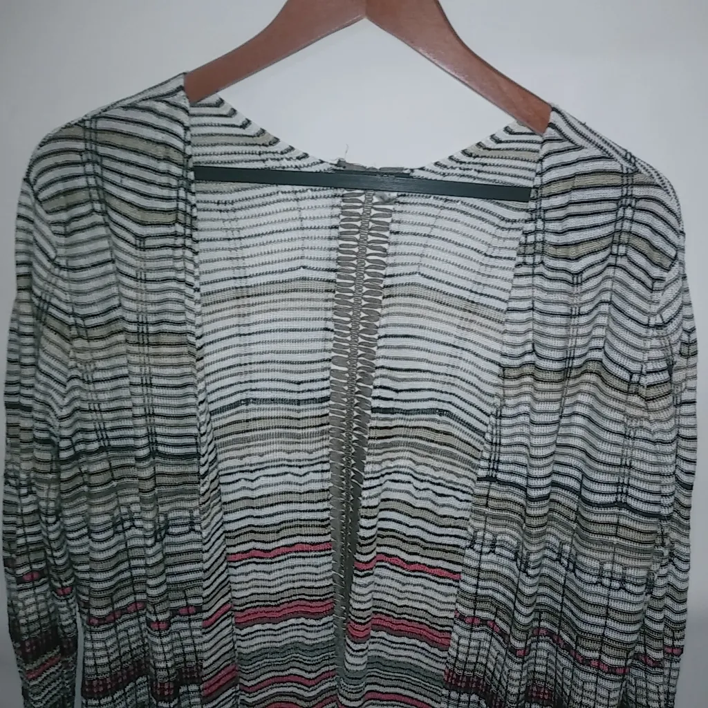 Nic & Zoe M Oversized Knit Earth Colors Striped Open Cardigan Duster Top - Image 6