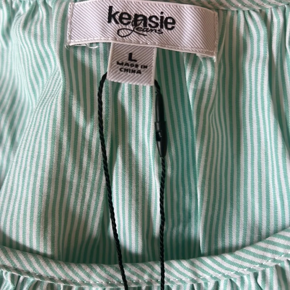 COPY - Kenzie green striped puff-sleeve cotton shirt NWT - Image 2