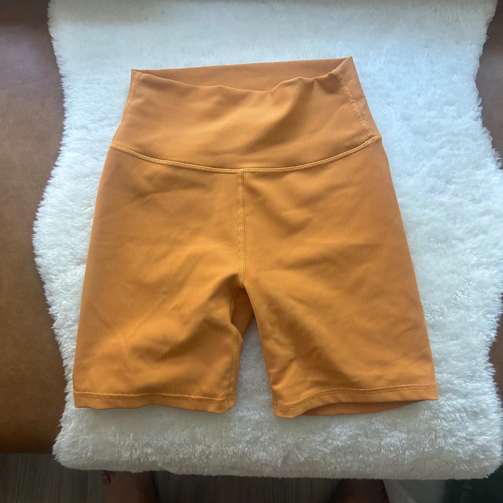 Wilo Ribbed Biker Shorts High Waist Athletic Workout Gym Activewear Medium Orange - Image 3