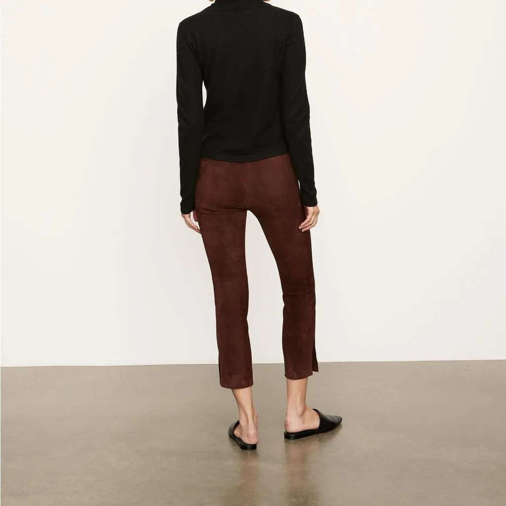 Vince Stretch Suede Crop Leather Pants Size XS Burgundy Brown Color - Image 3