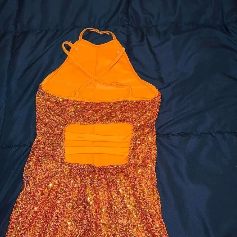 Revolution Rave festival dance disco dress with shorts underneath orange sequin - Image 4
