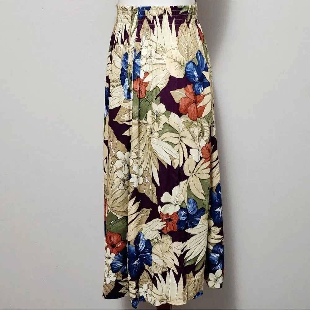 Vintage Alfred Dunner olive purple floral gauze pull-on midi skirt size 10 - Image 3