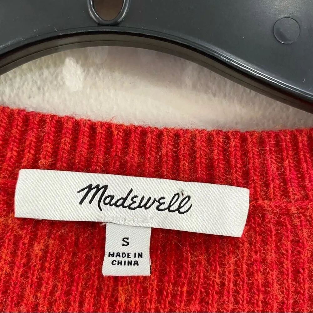 MADEWELL | Red Wool Blend Asherton Waffle Knit Henley v-neck sweater Size S - Image 4