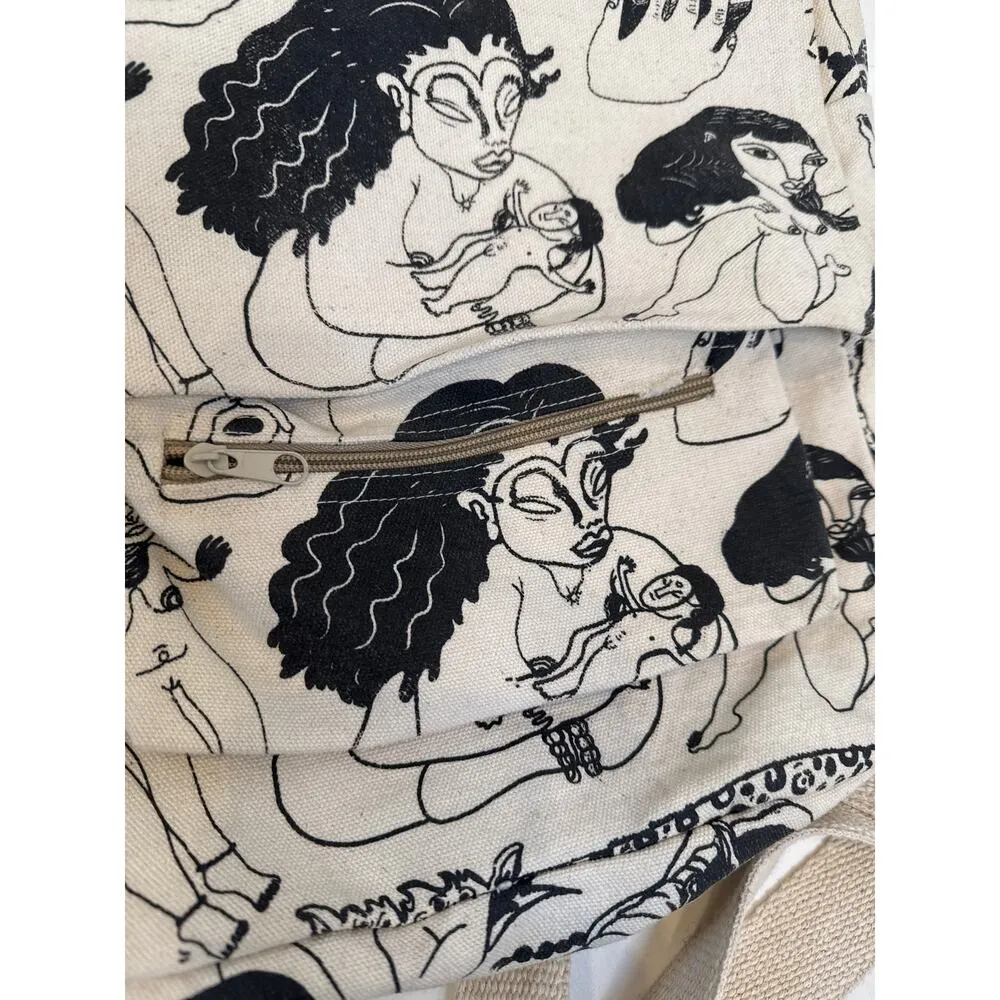 Artsy Cream Black Oaxacan Backpack Woven Canvas OS EUC Unbranded Handmade Mexico - Image 2