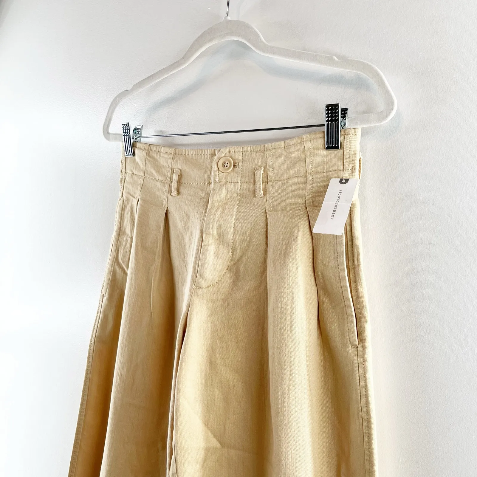 Maeve Anthropologie Remi Pleated High Rise Wide Leg Cropped Pants Tan Khaki 0 - Image 10
