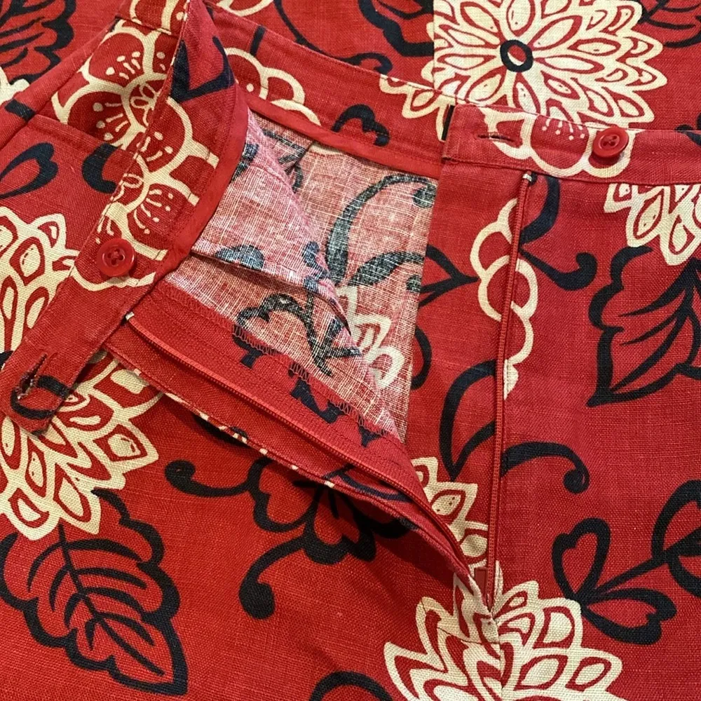 Harold’s Linen Maxi Skirt w Pockets Floral Red White Black Sz 6 - Image 9