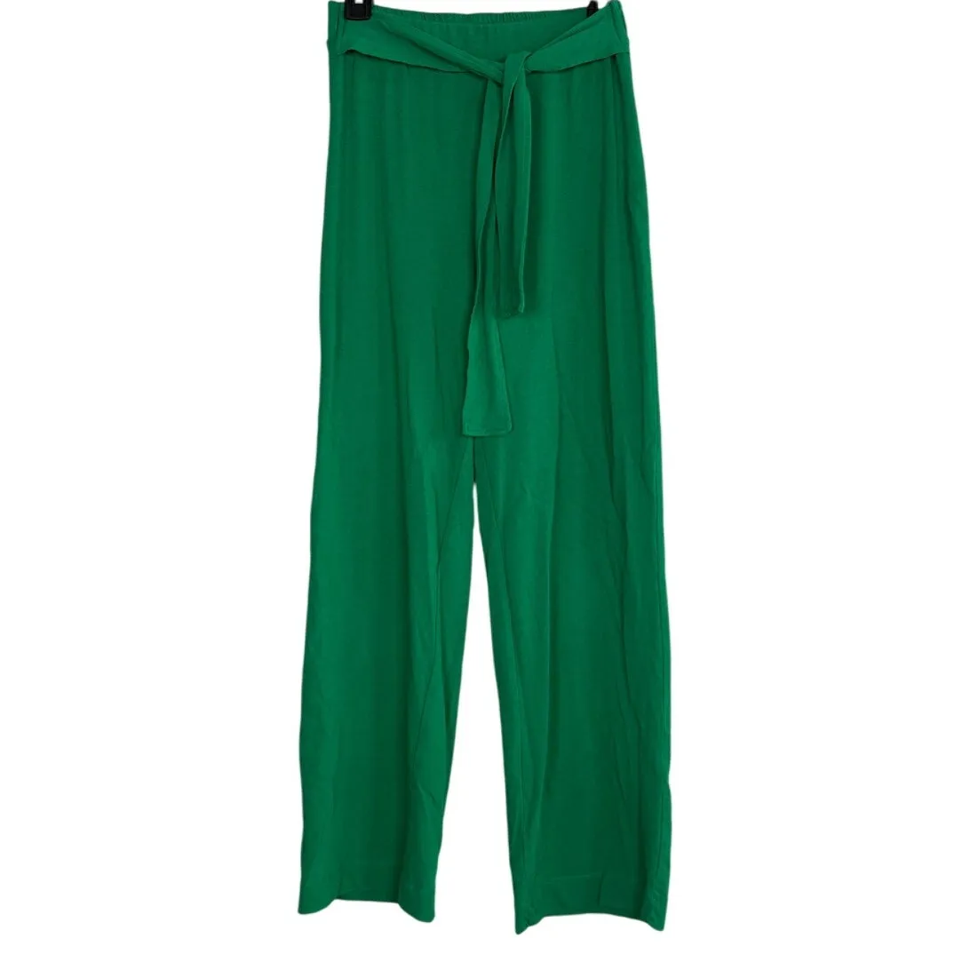 Zara Wide Leg High Rise Tie Waist Stretch Pull On Trouser Pants S Kelly Green - Image 12