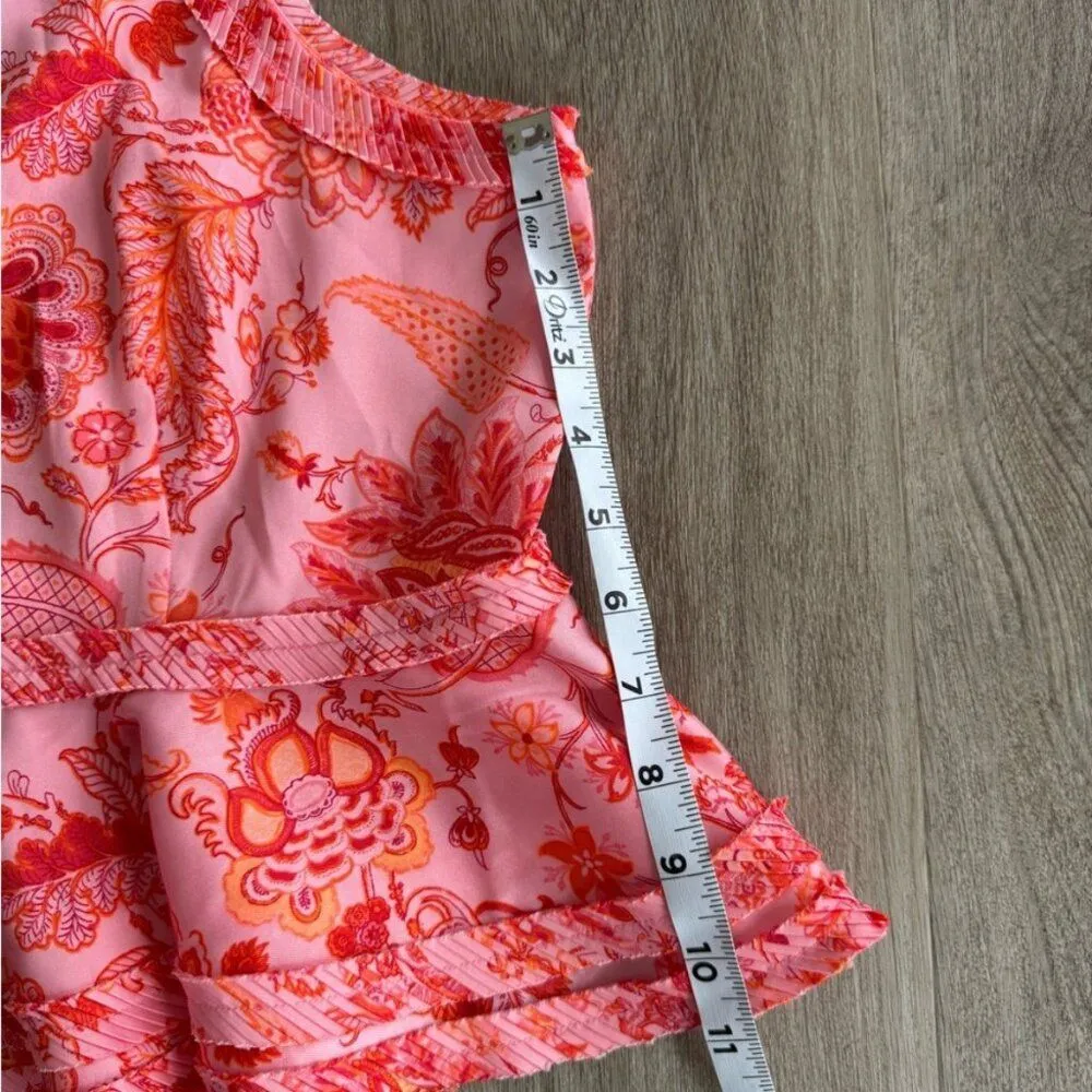 Cinq à sept peplum crop top halter pleated floral paisley pink summer preppy S - Image 6