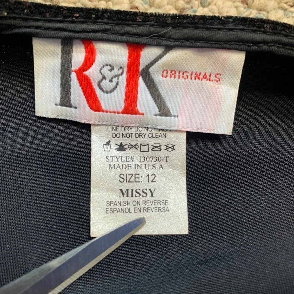 Vintage R&K Originals Cardigan Tank Black Velvet Gold Metallic Glitter Stripe Size 12 - Image 11