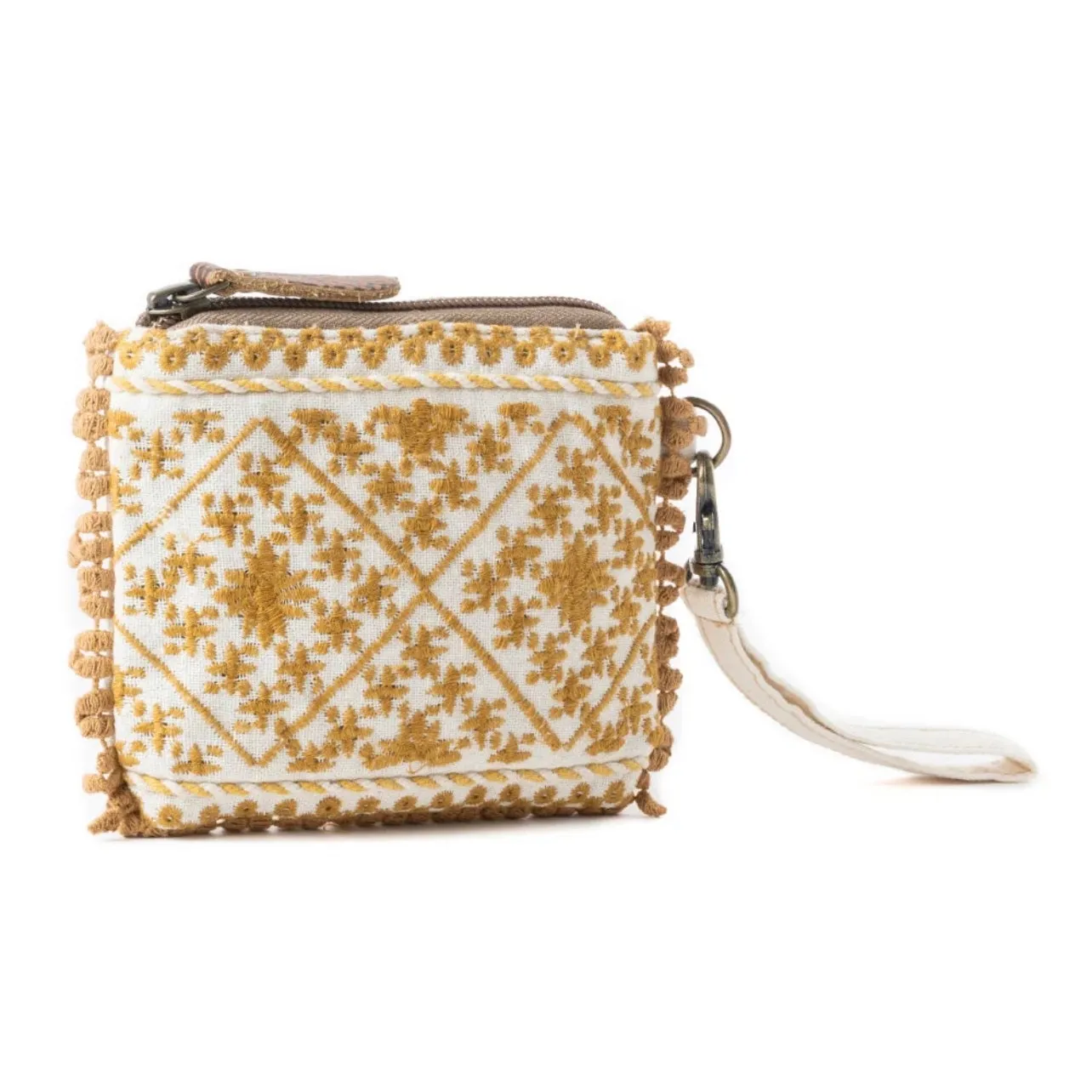 NWT Boutique Boho Savanna Glow Embroidered Wristlet Pouch Sunny Gold Yellow - Image 2