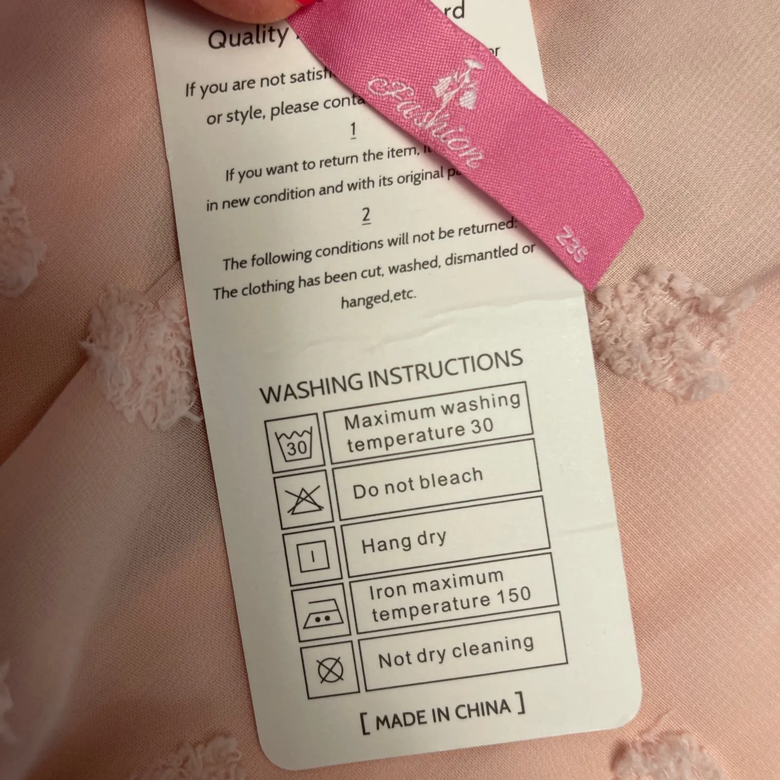 Pastel Pink Smocked Waist Pom Pom Long Sleeve Dress‎ Size Large - Image 12