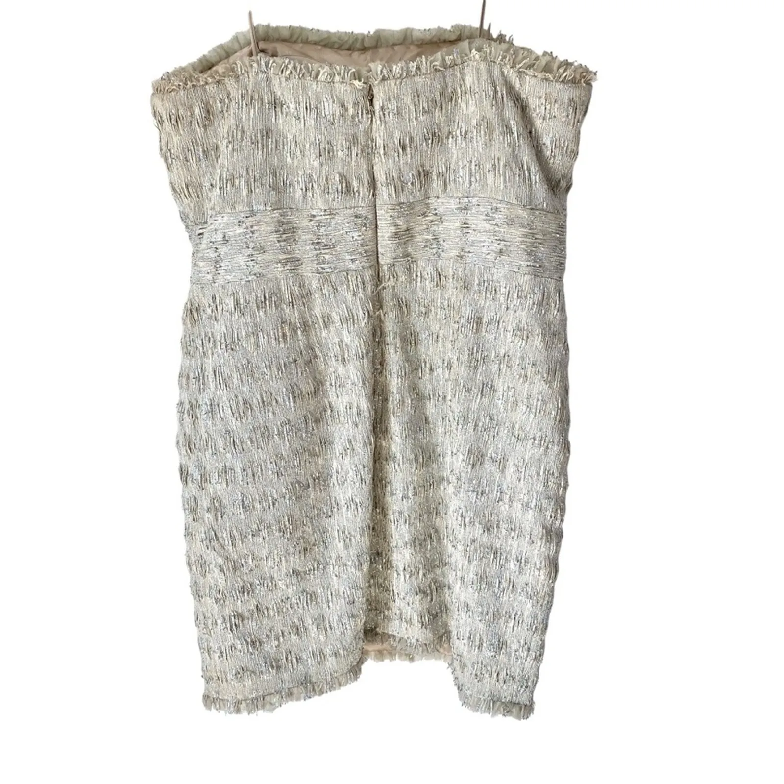 Theia Textured Silver Iridescent Strapless Metallic Dress Strapless size 14 - Image 5