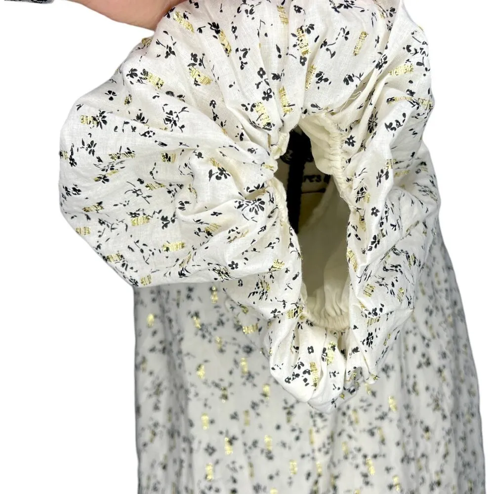 Vince Camuto SMALL Cream Floral Print Puffy Elastic Sleeve Split Neck Blouse - Image 15