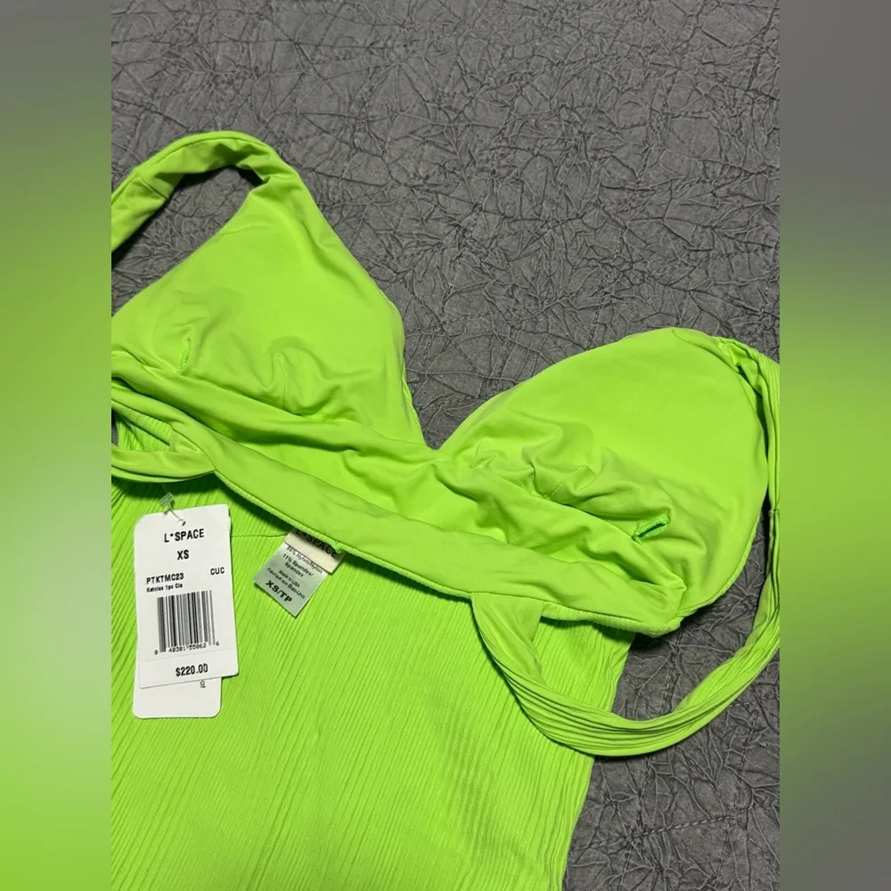 L*space swim Katniss 1 pc Cia One Piece Swimsuit Ribbed Neon Vibrant Green NEW - Image 5