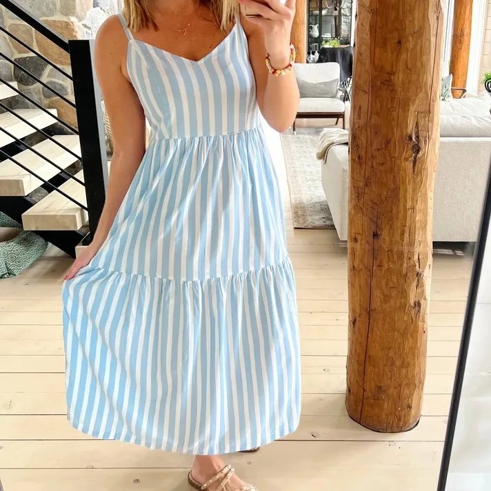 Old Navy Light Blue and White Striped Maxi Dress - Image 2