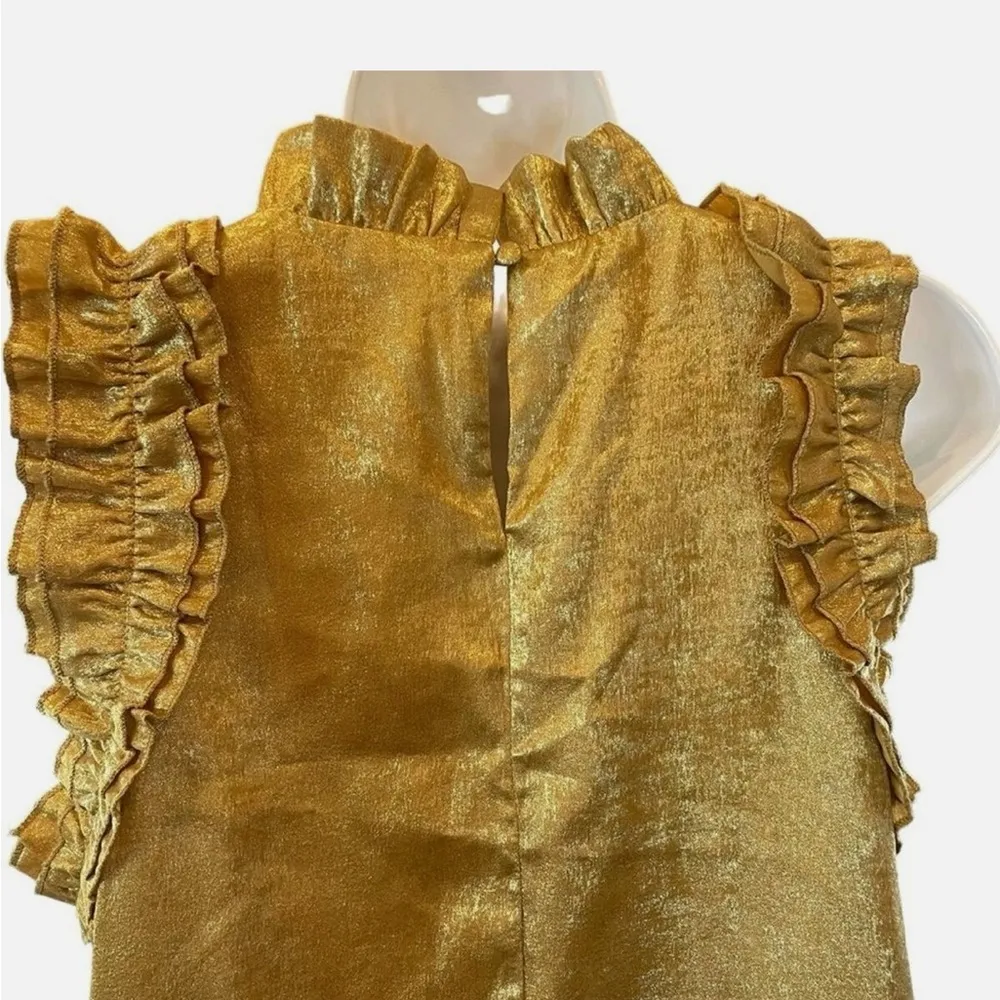 Metallic Gold TCEC Mini Cocktail Dress With Ruffles Women's Size Large - Image 5