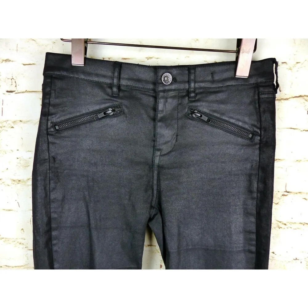 Madewell Jeans Womens 26 Black Skinny Ankle Leather Coated Biker Moto Zip Pocket - Image 3