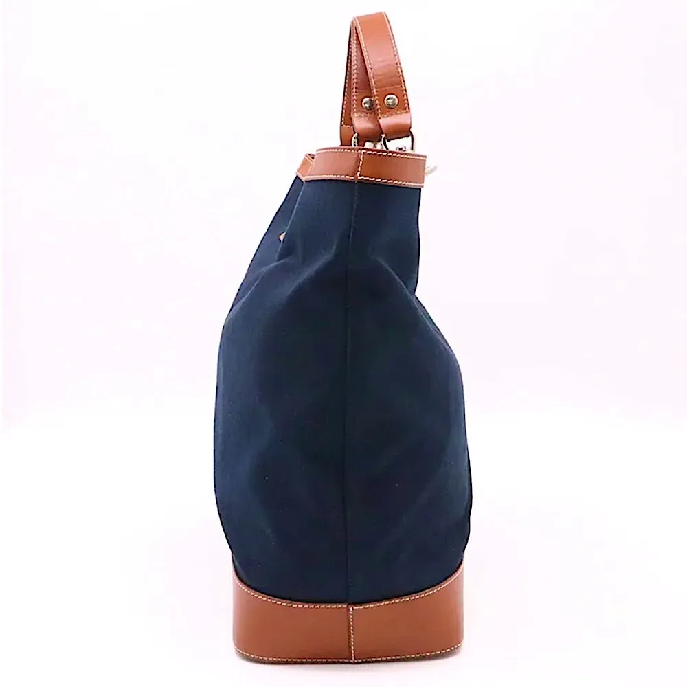 CELINE Navy Blue Denim Canvas & Brown Leather Trim Tote Bag w Silver Hardware - Image 3