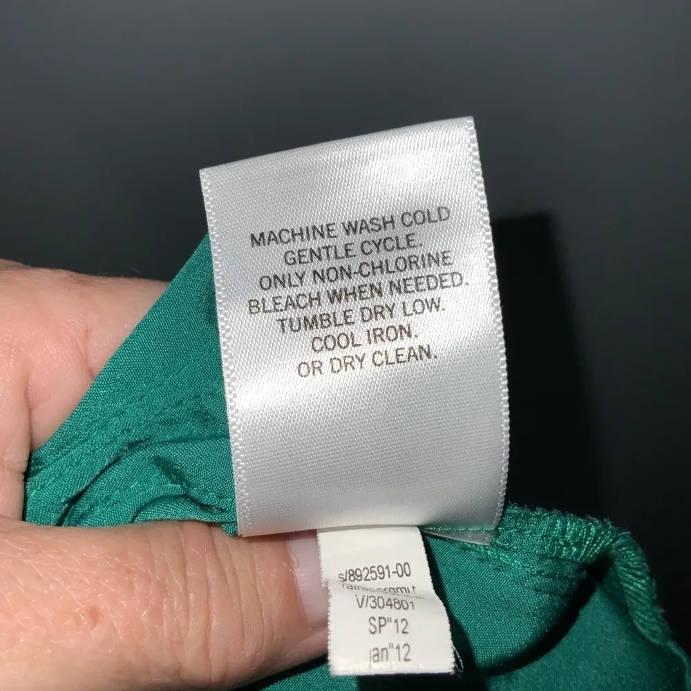 Banana Republic Green Satin Button Front 3/4 Sleeve Pleat V Neck Smock Blouse M - Image 12