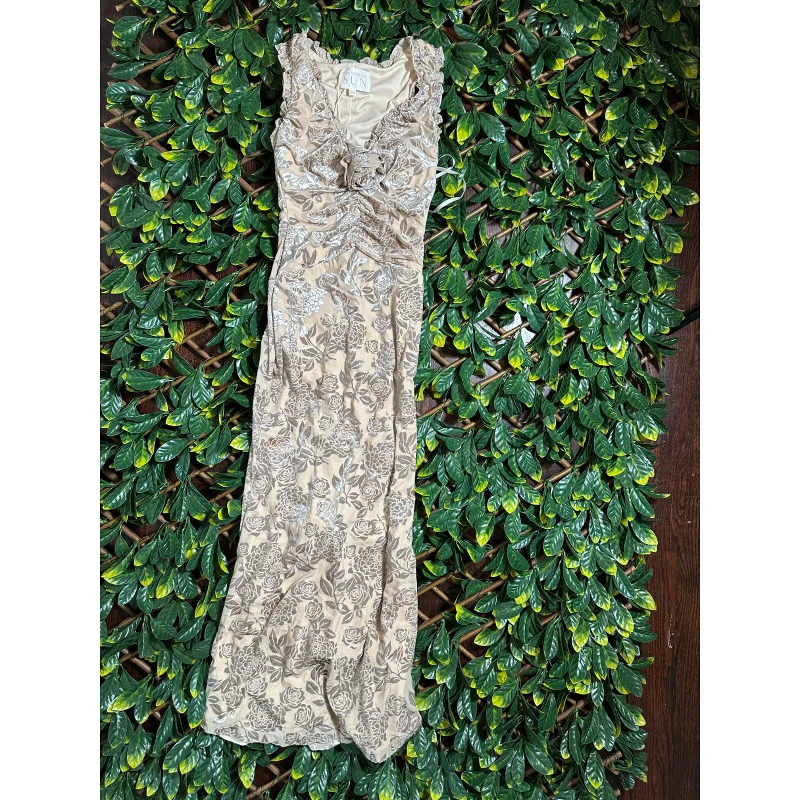 Stunning Here Comes the Sun Velvet Beige Midi Dress Size XS NWT - Image 6