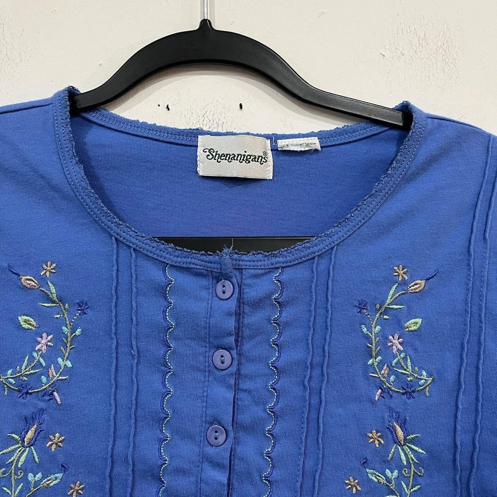 Shenanigans Floral Embroidered Top Cottage Size Small Blue - Image 3
