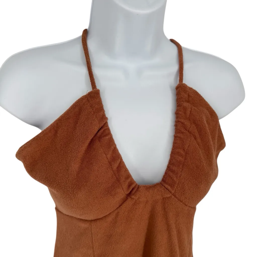 Princess Polly Brooke Terry Cloth Mini Cut Out Boho Halter Dress Brown Size 8 - Image 6