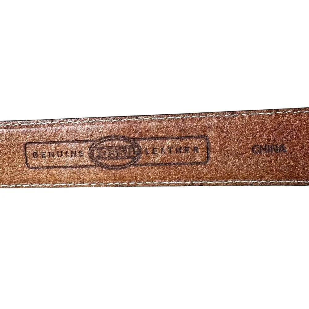 Fossil Metallic Leather Fleur De Lis Filigree Belt M | Y2K Chunky Bling Buckle - Image 7