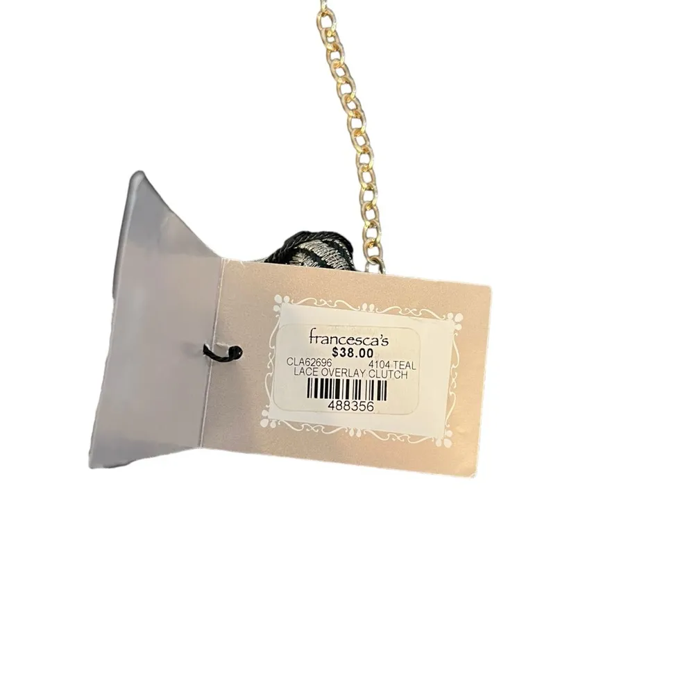 Francesca's Lace Overlay Clutch Teal - Image 5