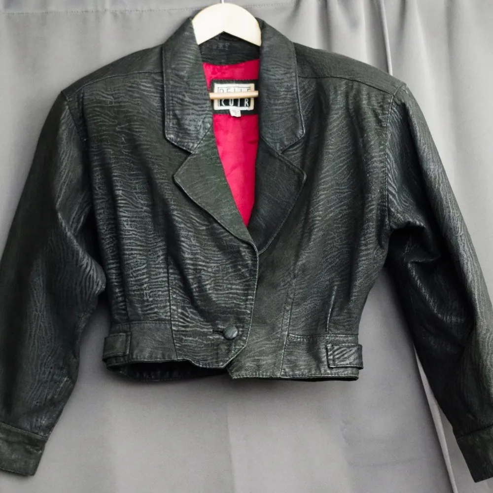 Ladies' Vintage Pelle Cuir Textured Leather Cropped Jacket Medium Black - Image 2