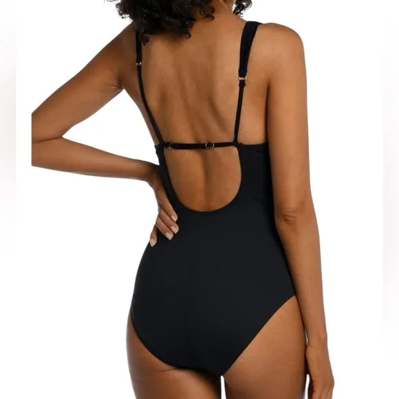 La Blanca $133 Island Goddess Cross Front Keyhole One Piece - Black size 12 M‎ L - Image 3