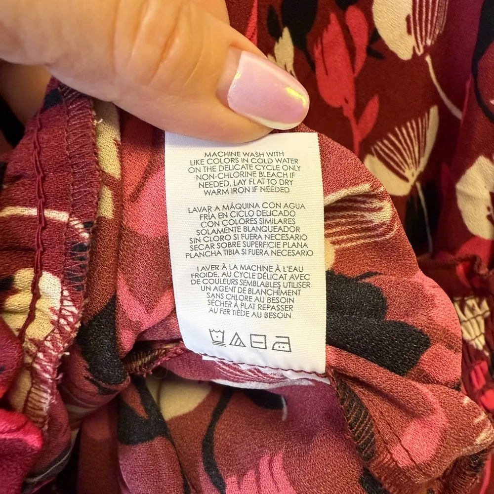 CAbi | Corsage Blouse Red Black Pink Floral Gathered Waist Women’s Size Small - Image 13