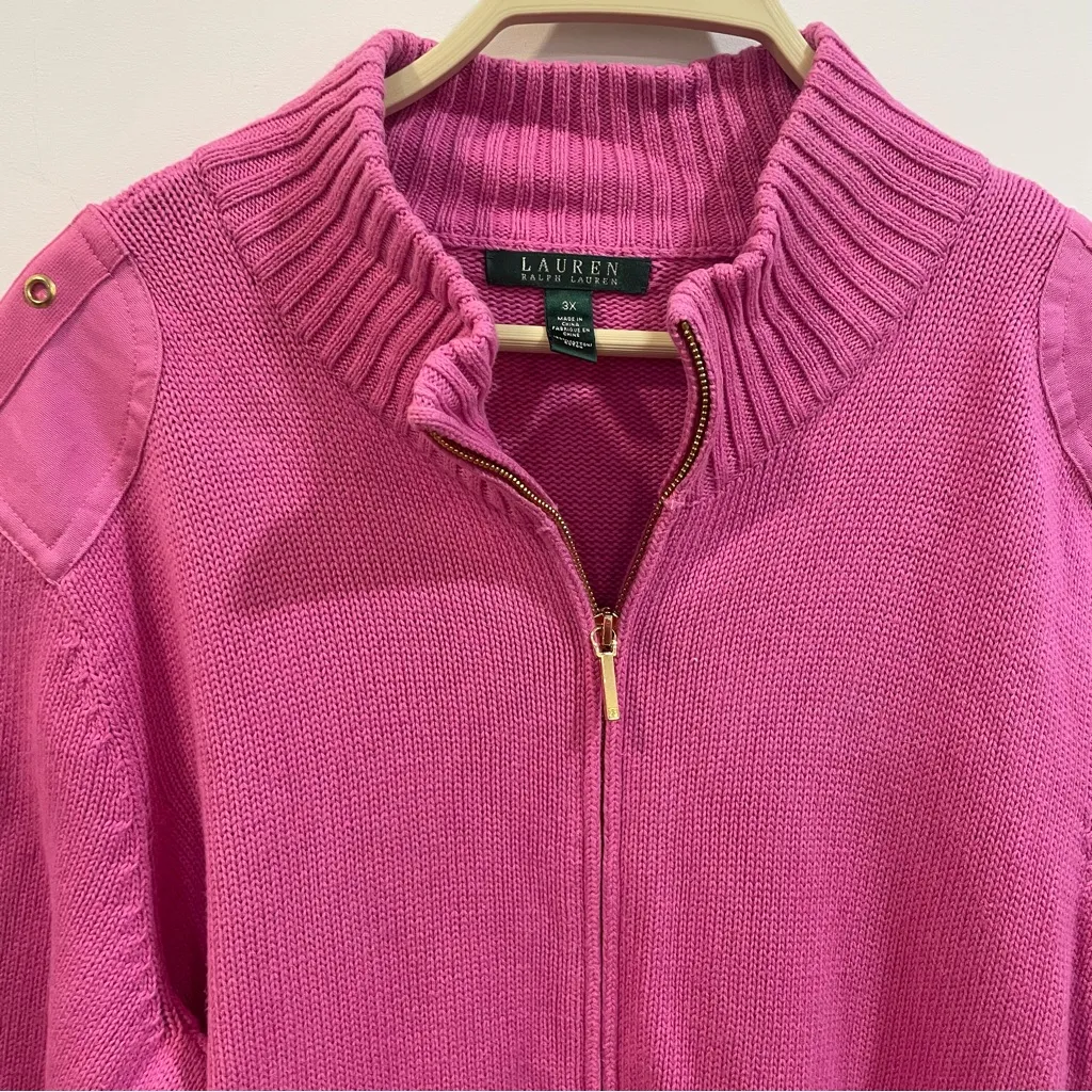 Lauren Ralph Lauren Fuchsia Zip-Up Cardigan. 100% Cotton size 3X - Image 2