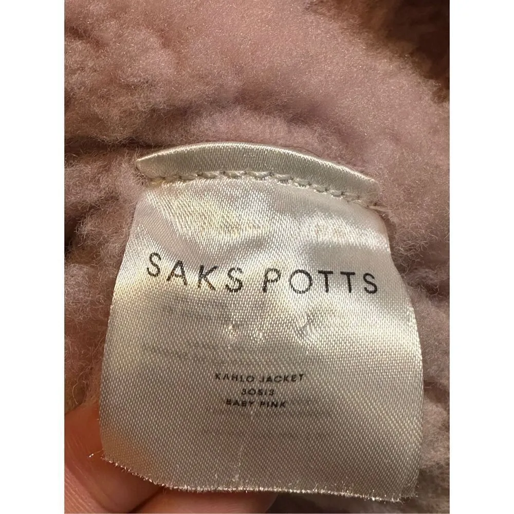 Saks Potts Kahlo Genuine Shearling Lambskin Coat Pink Size M - Image 12