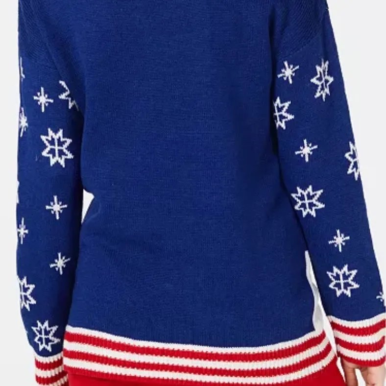 Ultra Flirt Women’s Sweater Blue Acrylic Sz Small Pin The Nose On Rudolph Red - Image 3