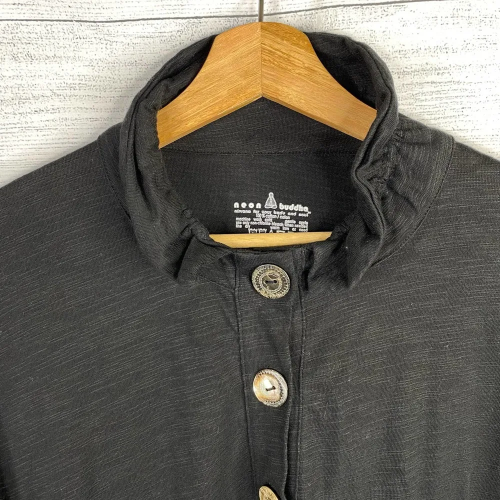 Neon Buddha Womens size Small Black Cotton Blouse Short Sleeve Lagenlook Wire - Image 3