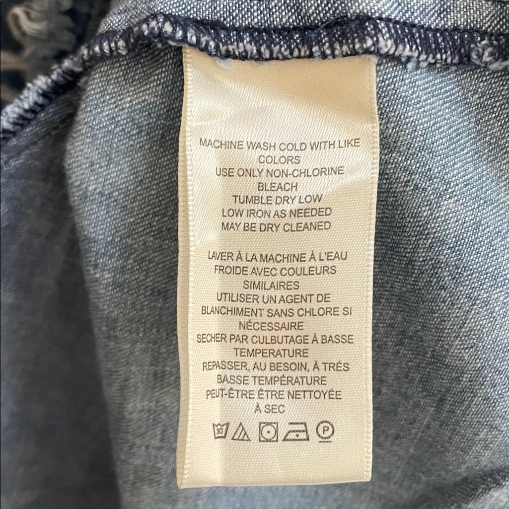 FREE PEOPLE Kenny Denim Mini Dress Tunic Waffle Raw Hem Boho Babydoll Size S - Image 13