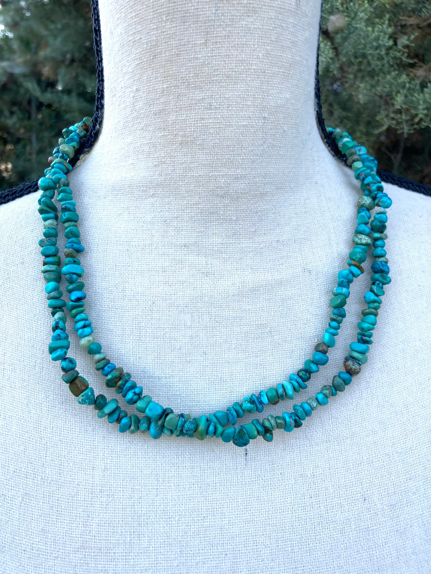 Turquoise Nugget Double Strand Necklace Silver Southwest 17-21” - Image 5