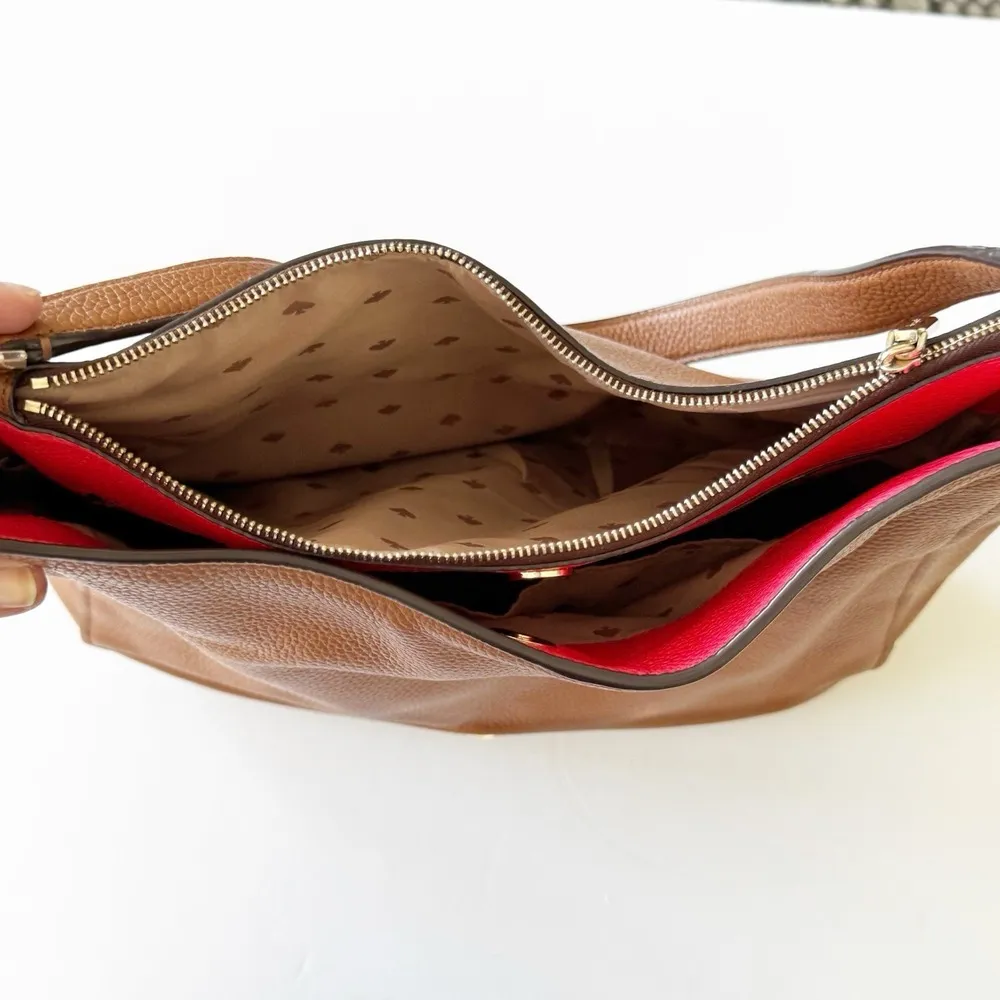 Kate Spade 'Kailee' Brown Pebbled  Leather Shoulder Bag Hobo Double Compartment - Image 12