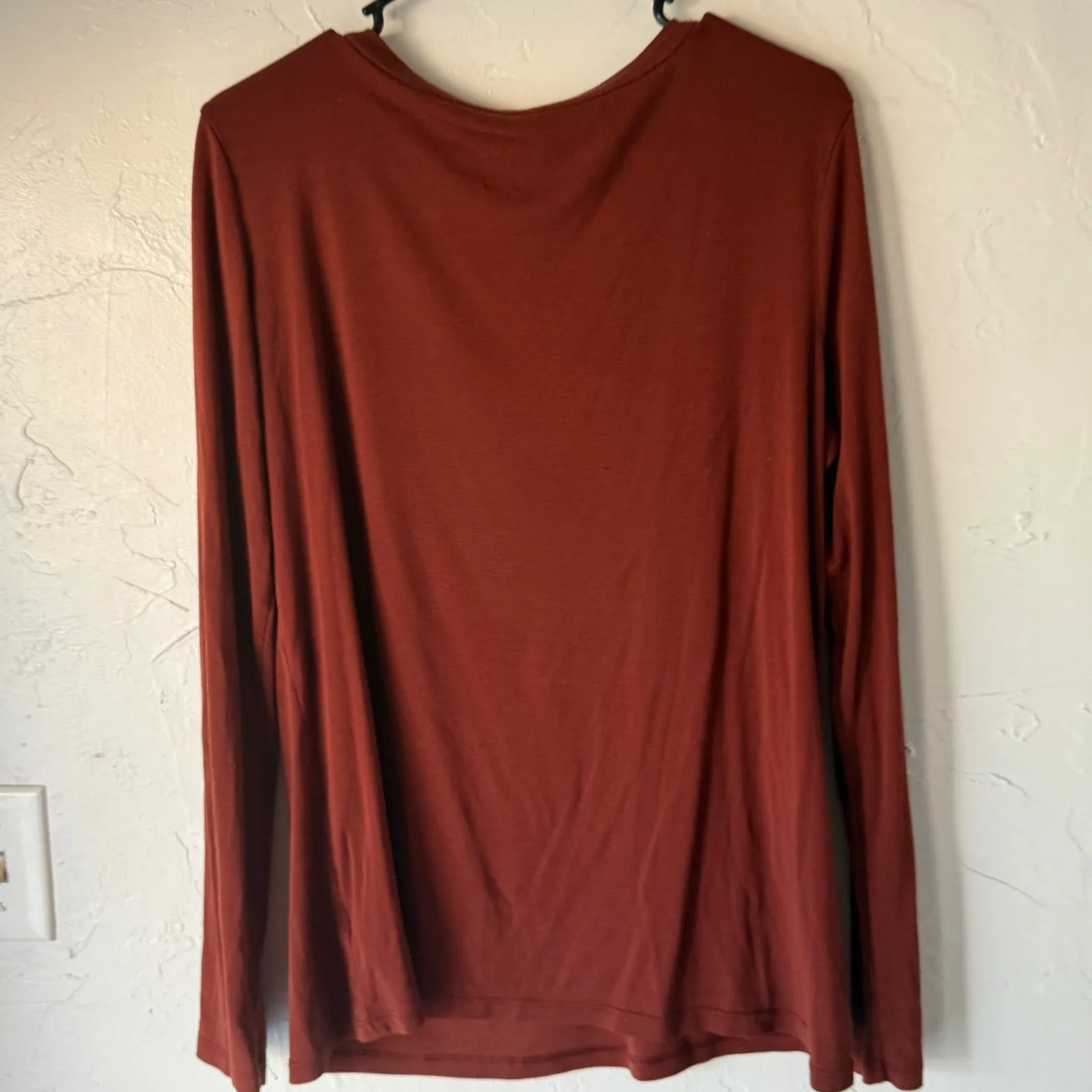 A New Day Womens Long Sleeve V Neck Basic Top Rust Orange XL Casual Layering - Image 7