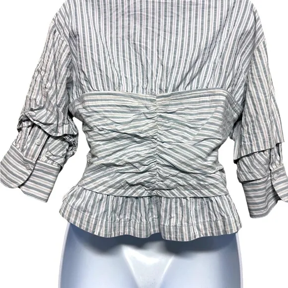 Jonathan‎ Simkhai Sonya Striped Ruched Cotton Blouse Feminine coquette 6 - Image 3