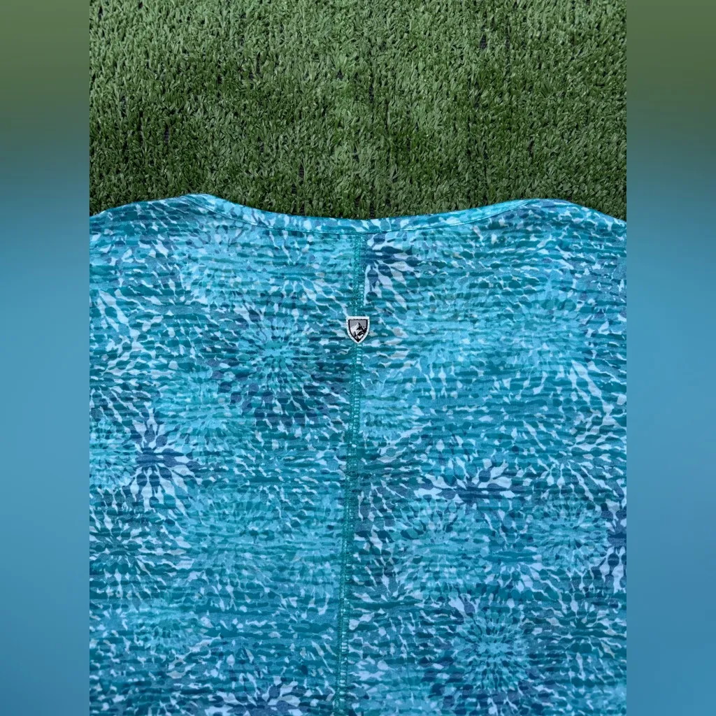 Kuhl Meridian Teal Floral Burst Front Notched Burnout Cotton Blend Top, Size S - Image 7